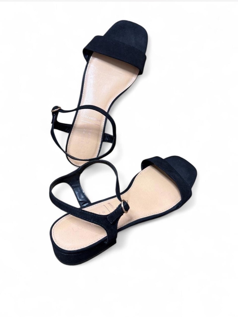 LC Lauren Conrad Obsidian Black Strappy Low Block Heel Sandals Size 9.5M